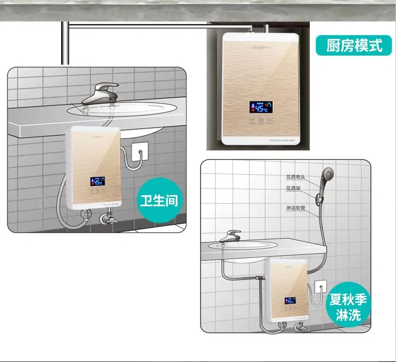 220V Thailand Tankless Water Heater Electric for Both Shower and Kitchen Appliance