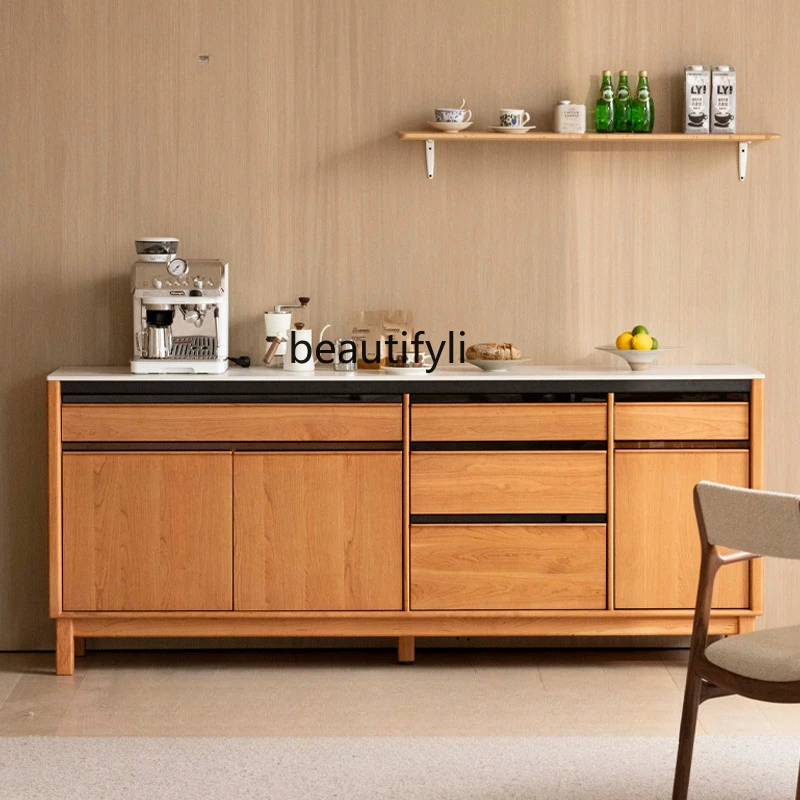 Sideboard Cabinet Lower Cabinet Japanese-Style Solid Wood Stone Plate Sideboard Cabinet Black Walnut Wall Side Locker