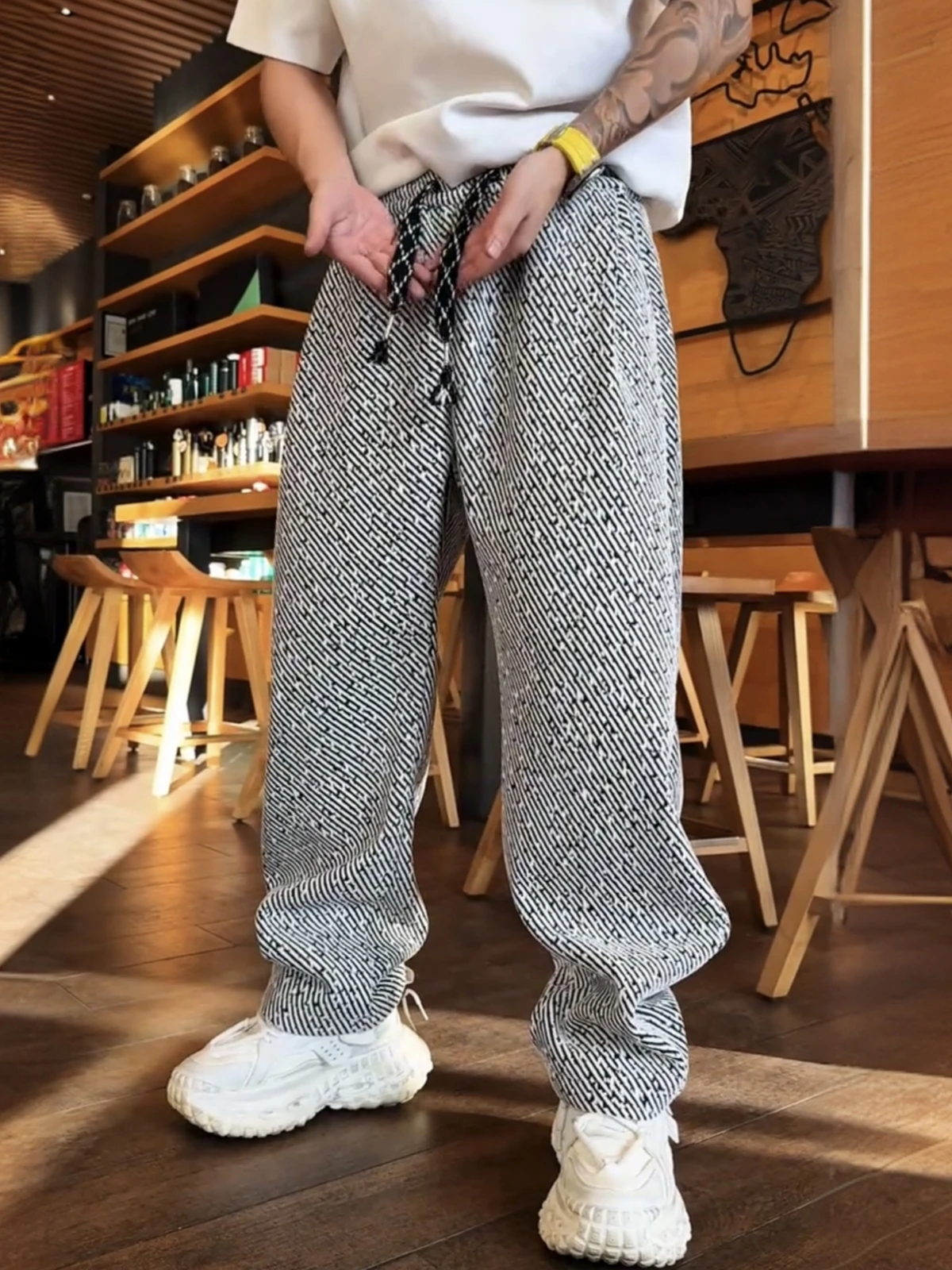 

Autumn Winter Men's Faion Casual Fce Lined Wide Leg Straight Cut Pants Trendy Brand Versatile Comfortable Sweatpants