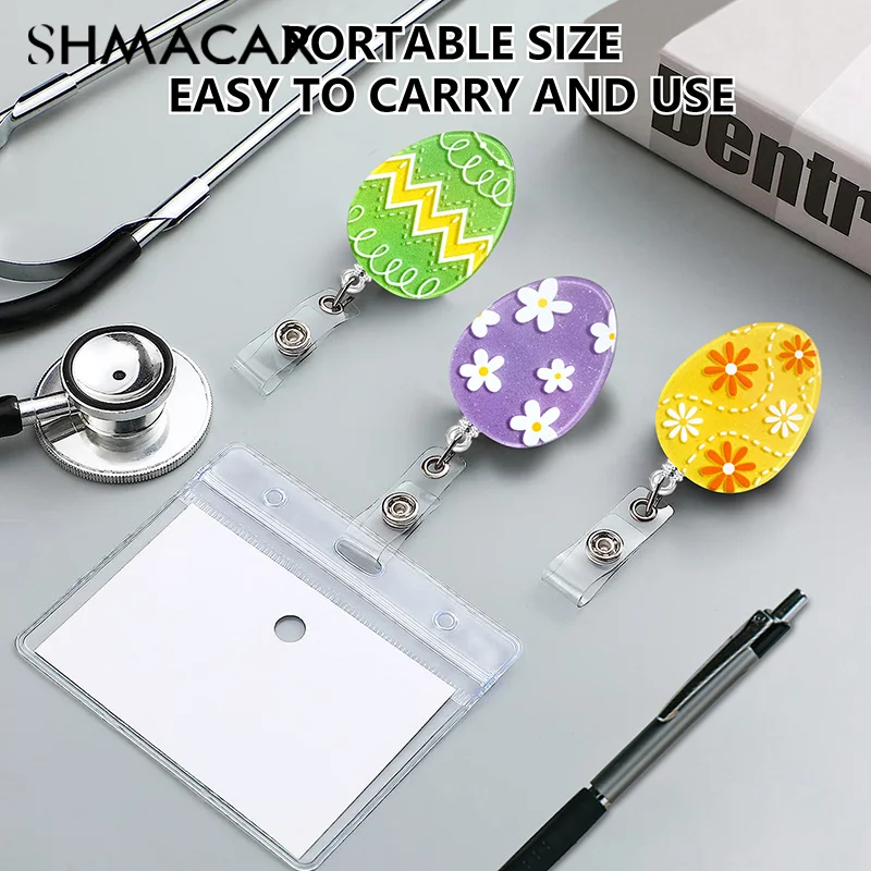 Easter Acrylic Retractable Badge Reel Doctor Nurse Job Badge Holder Egg Gnome Cute Business Card Supplies ID Holiday Decoration