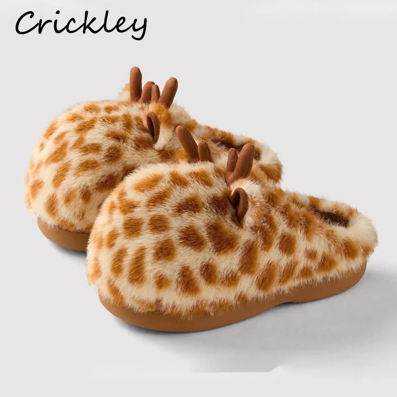 

Winter Cartoon Giraffe Bird Cow Women Slippers Plush Warm Thick Female Slippers Soft Bottom Non Slip Woman Indoor Shoes