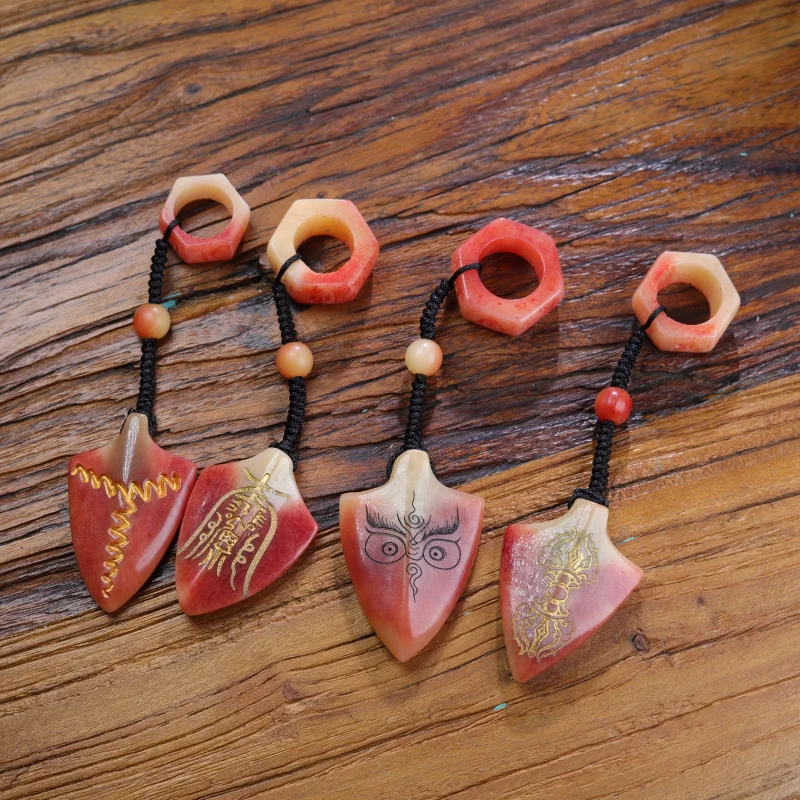 Blood-Stained Bone Spear-Shaped With Gold-Painted, Magic Pendant, Keychain, Bag Accessory