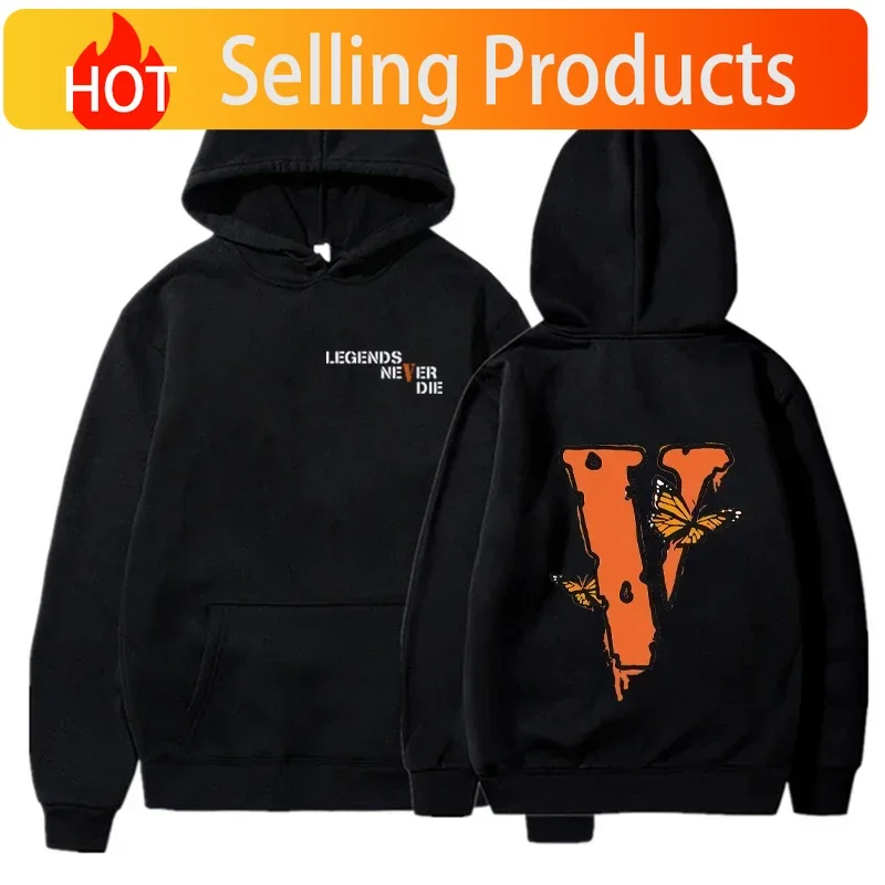 Autumn and Winter Men's Loose Big V Printed Hoodie Casual Solid Color Warm Fleece Hooded Sweatshirt Autumn and Winter Top
