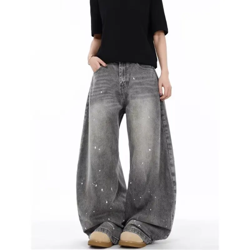 

Baggy Jeans Vintage Men's Jeans Y2k Splash-ink Washing Contrast Color Casual Wide Leg Trendy Denim Trousers Straight Man Pants