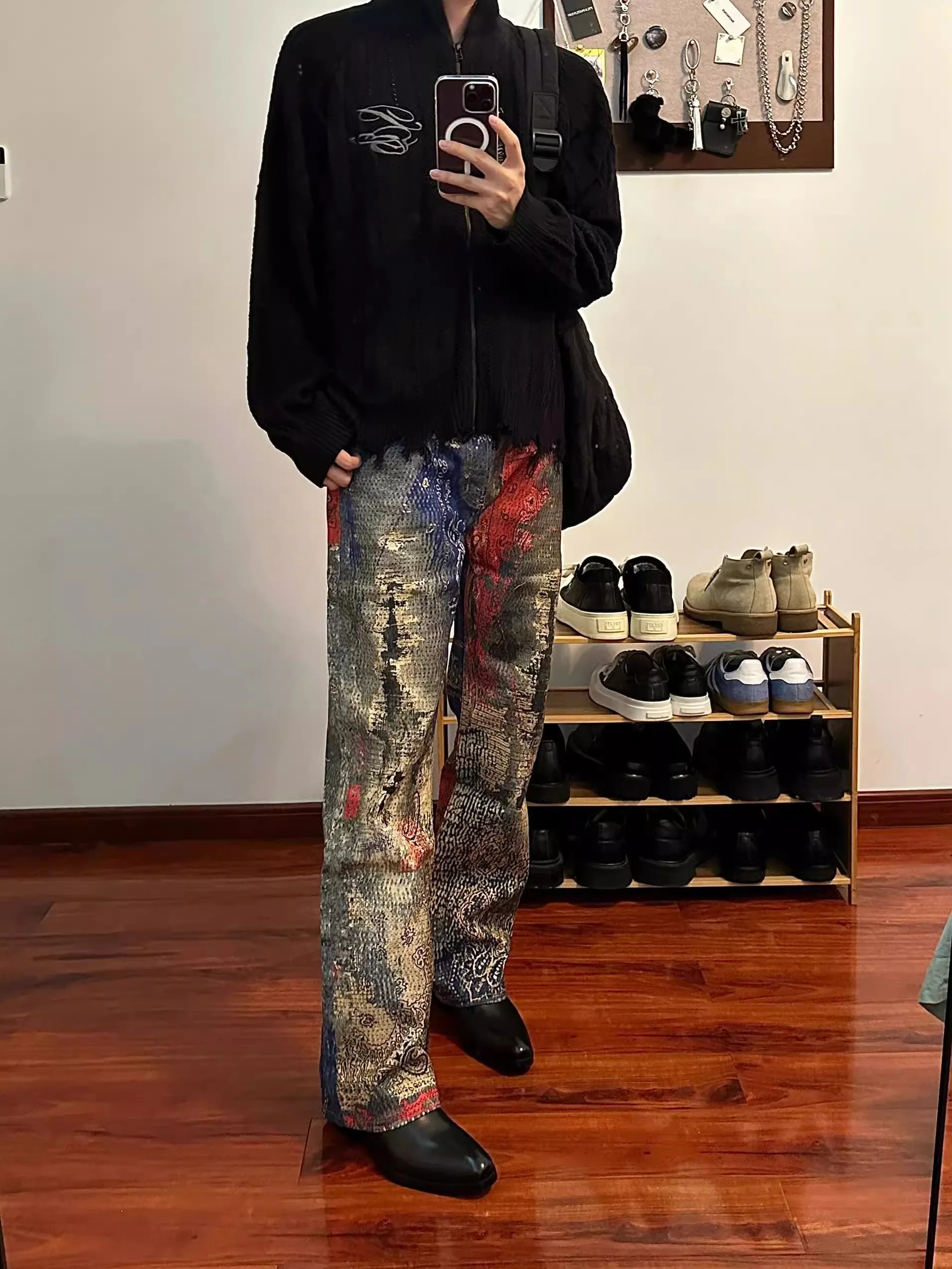 

Джинсы прямого кроя с цифровым принтом, мужские модные свободные брюки в стиле High Street, повседневные прямые джинсы для молодежи на все сезоны