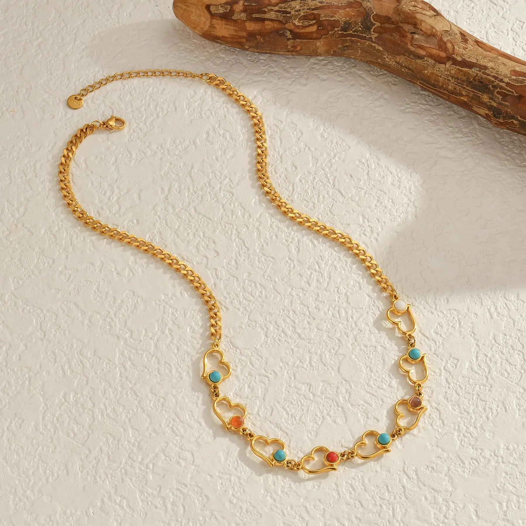 Kissmoon Trendy Star Moon Heart Geometric With Inlaid Colorful Stone Necklace For Women Brithday Party Daily Wear Jewelry Gifts