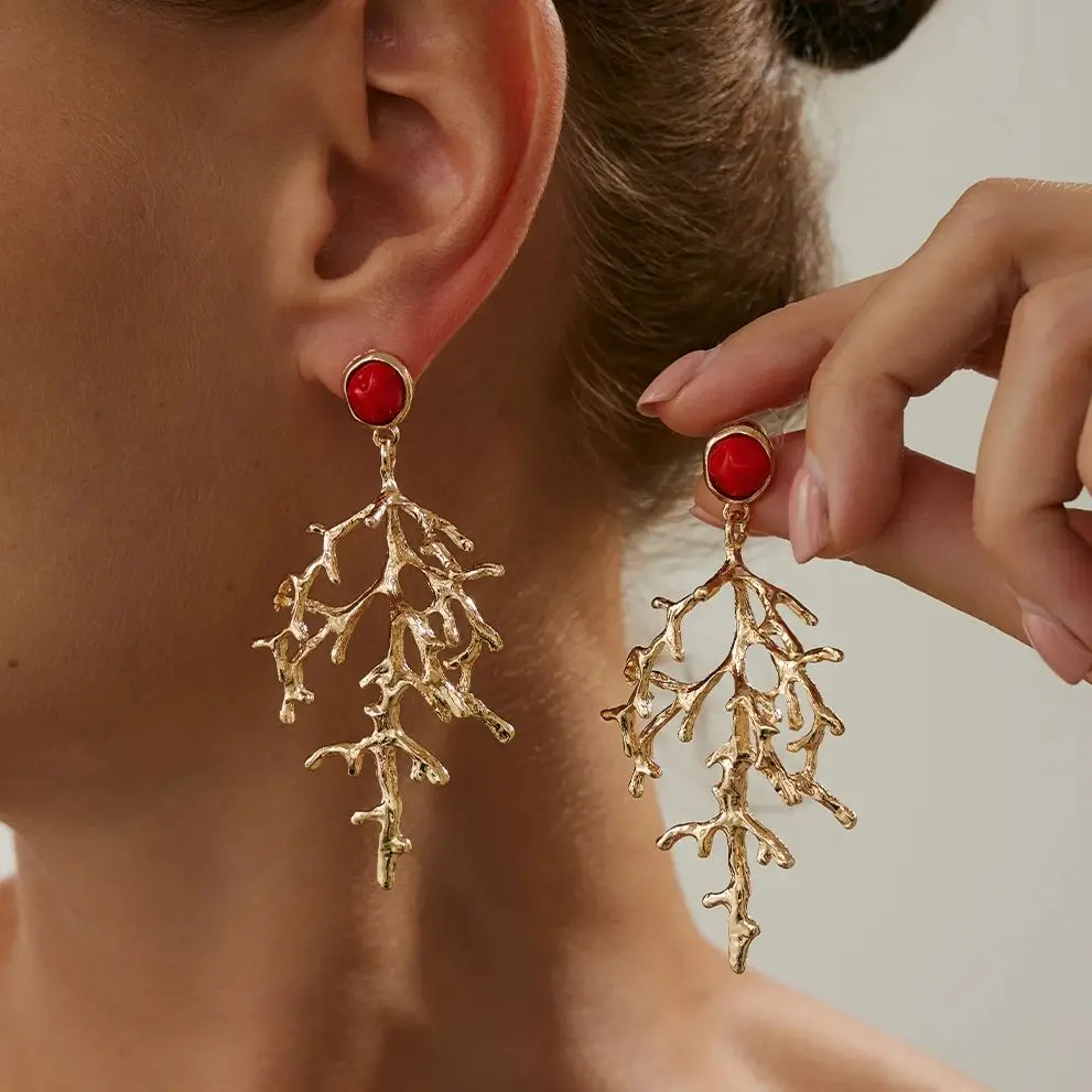 PuRui مبالغ فيها الإبداعية المعادن المرجان قلادة أقراط للنساء شخصية غير النظامية هندسية ثقب الأقراط مجوهرات هدية #1