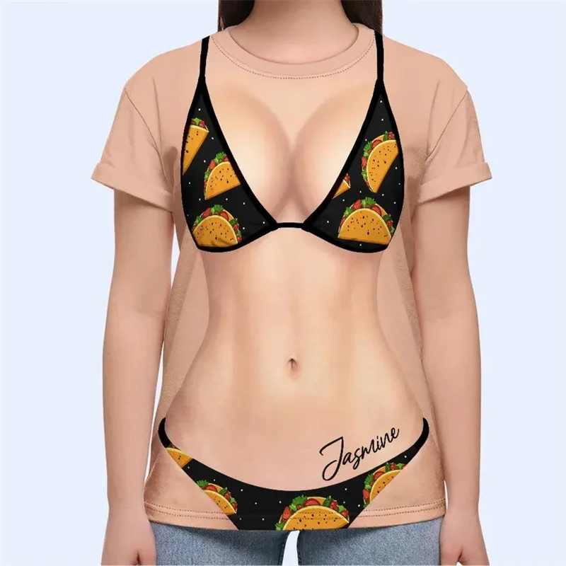 Novelty 3D Simulation Fake Swimsuit Body Printed T‑Shirt For Men Women Full Print Funny Prank Tee Halloween Party Beach T Shirts