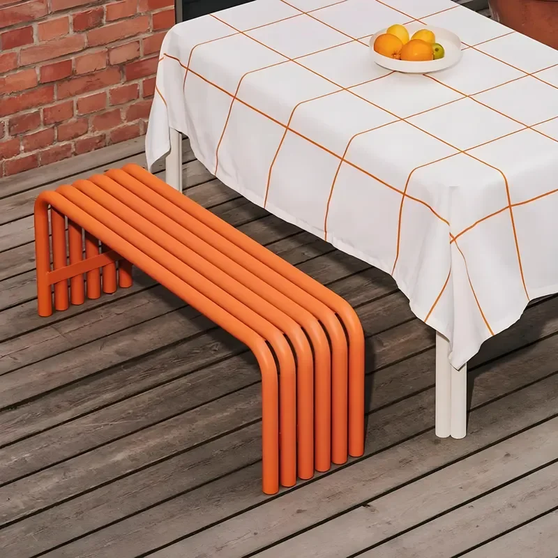 Nordic Minimalist Curved Iron Dining Table Bench Outdoor Attic Terrace Public Leisure Furniture Set