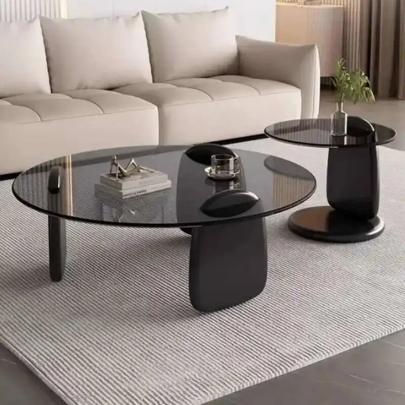 Room Table Creative, Black Living Glass Round Dining Table Easy Clean, Multi Size Coffee Table Set, Side Table Office Cafe Home