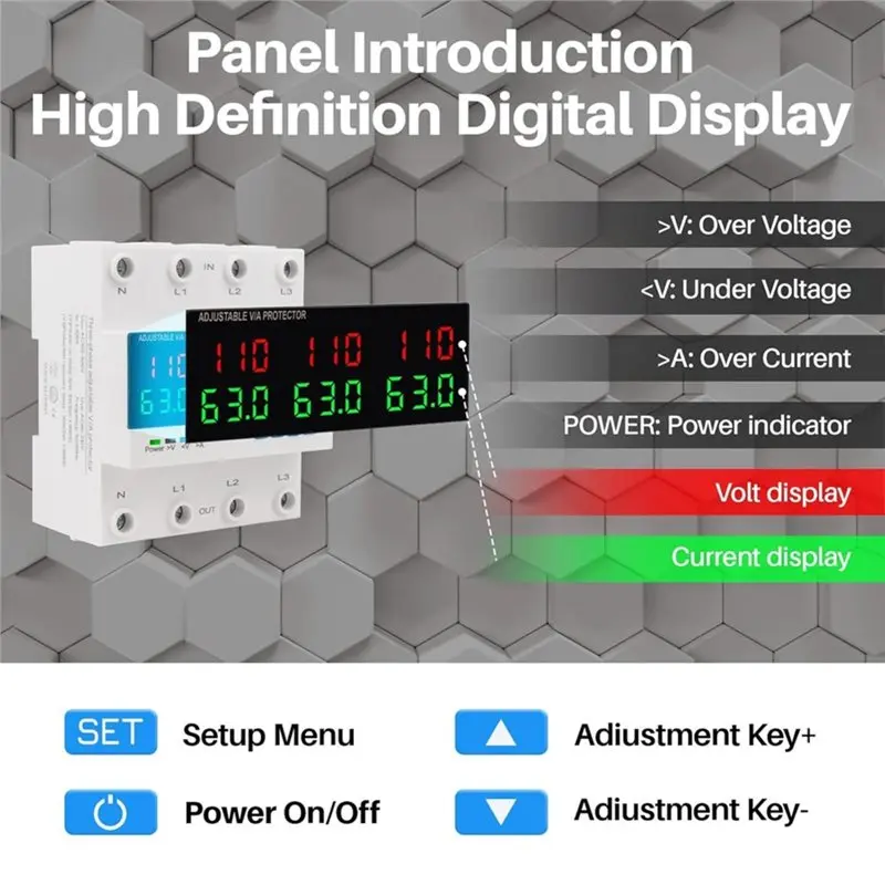 CYCLI-For Home RV Solar Systems Compatible Three-Phase Adjustable Circuit Breaker 63A Smart Over And Under Voltage Protector