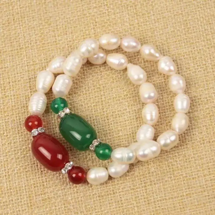 

Natural freshwater pearl bracelet agate chalcedony 7-8cm bracelet mother mother-in-law girlfriends gift.