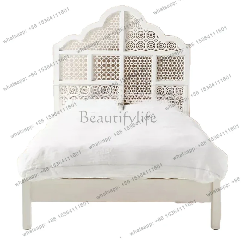 

D33White Vintage Bed Minimalist Solid Wood Master Bedroom Luxury Quality Bed European Fashionable Confortable Cama Casal Furnitu