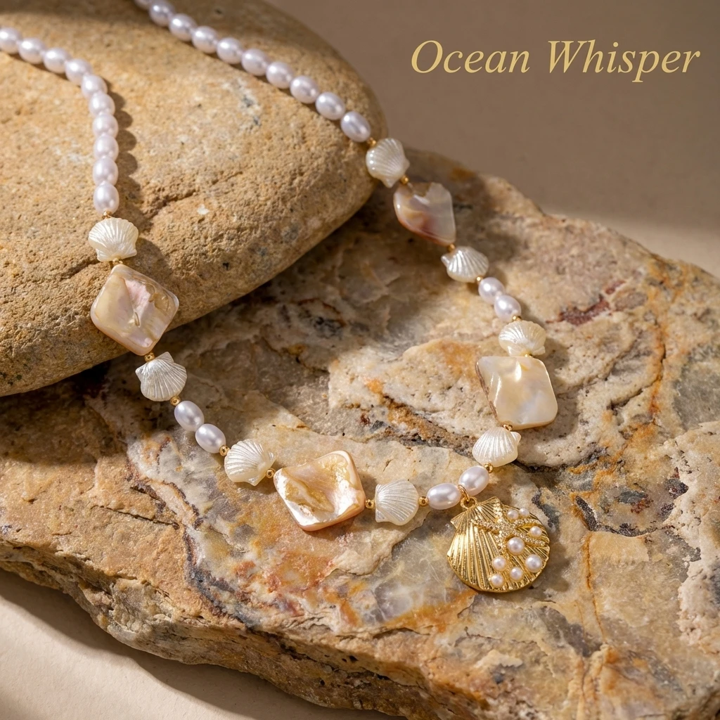Böhmische Imitationsperlen-Muschelkette für Damen, Sommer-Choker mit Muschel- und Seestern-Anhänger, Reise- und Party-Schmuck – Detail 4