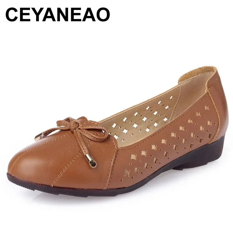 CEYANEAO genuine leather summer ballet women flat shoes casual flat shoes women moccasins shoes without lace  for women