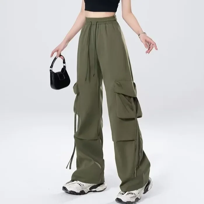 Trendy High-Waisted Bell Bottoms Women's Casual Straight-Leg Pants American Style Slimming Long Cargo Pants 2024 New Fashion