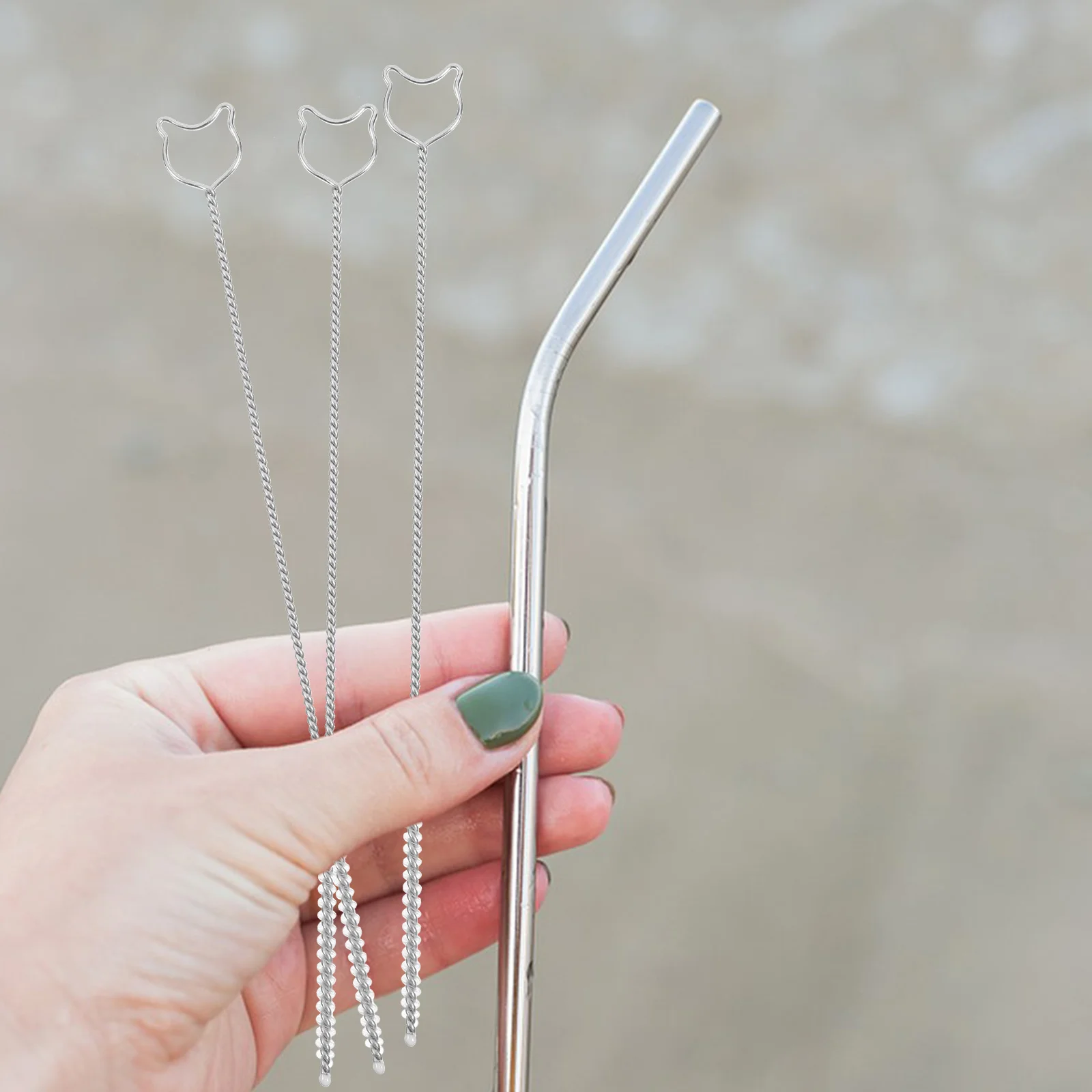 

10Pcs Stainless Steel Straw Cleaning Brush Set Extra Long Bear Handle Straw Cleaner for Water Bottles Tumblers Narrow Tubes