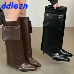 Footwear Low Heel Shoes Modern Ladies Knee High Boots Female Designer Fashion Zippers Women Western Long Boots Slip On Shoes