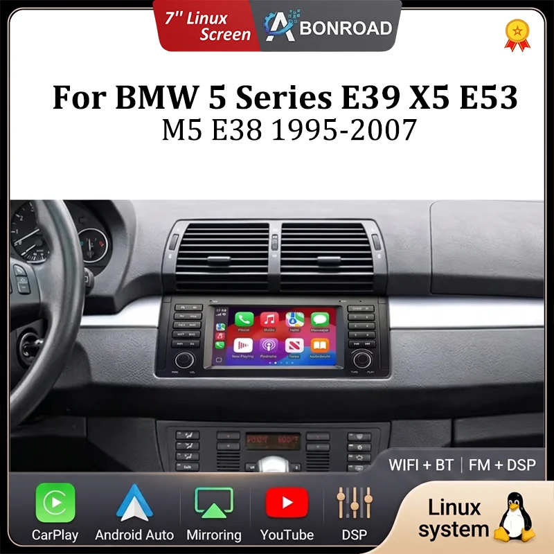 7'' Linux Car Radio Wireless Carplay Android Auto for Bmw X5 E53 1999-2006 Gps Navi Multimedia Player Dsp Rear Camera Swc Head Unit