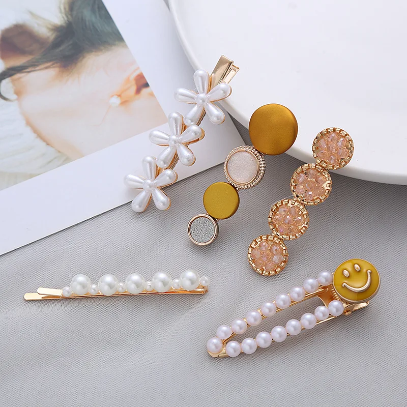 Candy Color Heavy Gate Hairpin Suits Han Guodong Word Hairpin Hair Back Side Clamp Pearl Headdress