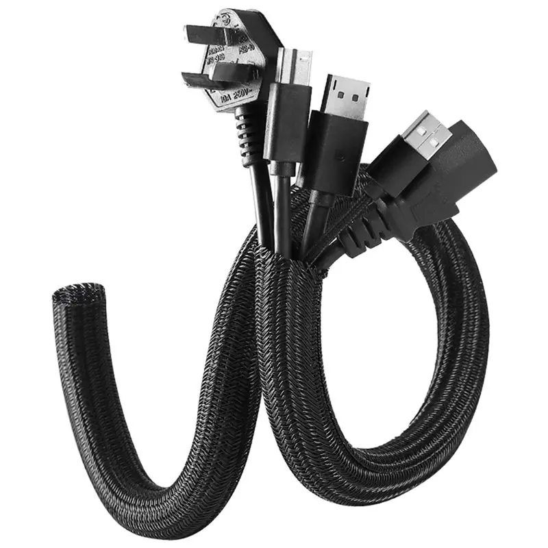 Cable Sleeve, 2m Desk Cord Cover Organizer TV Wire Tubing, Pet Proof Cord Protector From Cat Dog Chewing