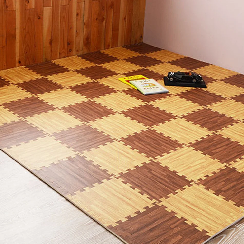 

30Cm Interlocking Eva Mat Crawling Pad Floor Puzzle Tiles for Playroom Home Gym Yoga Exercise Non-Slip Comfortable Dark Wood