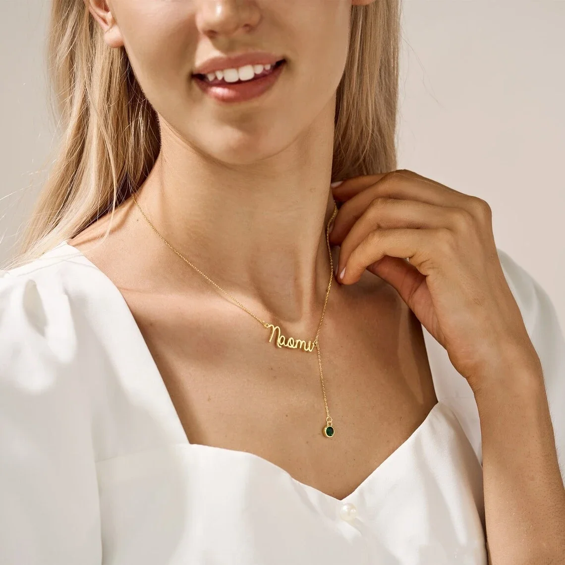 Collar personalizado con nombre de piedra natal para mujer, cadena de clavícula extendida de acero inoxidable, collar con placa con nombre personalizada, regalos de cumpleaños