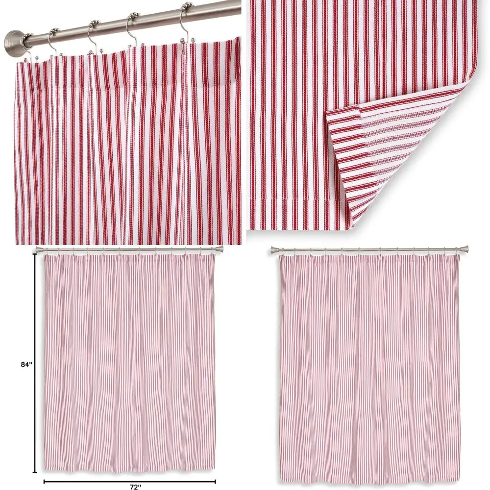 

Extra Long 72 W x 84 L Red & White Striped Cotton Shower Curtain