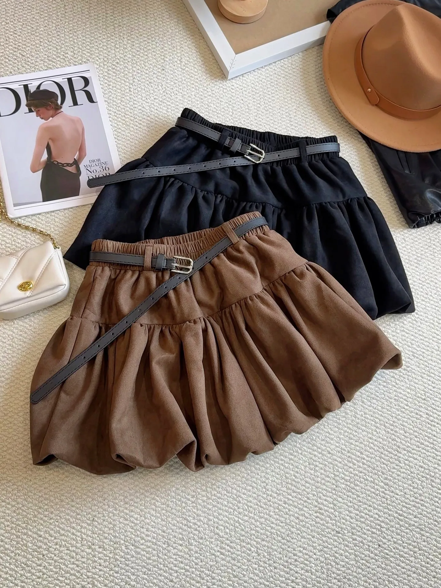 

Women's Brown Mini Skirt Vintage High Waist Short Skirt Harajuku Korean Style Y2k A-line Suede Skirt 2000s Spring Summer Clothes