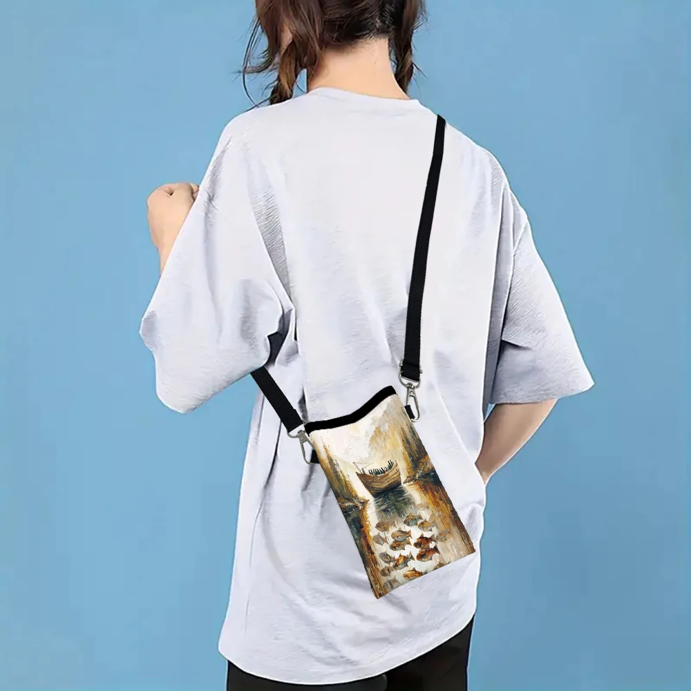 

Boat and Sunset Animals Print Phone Bag Adjustable Strap Designed Exclusively for Women Crossbody Convertible Shoulder Bag3.6
