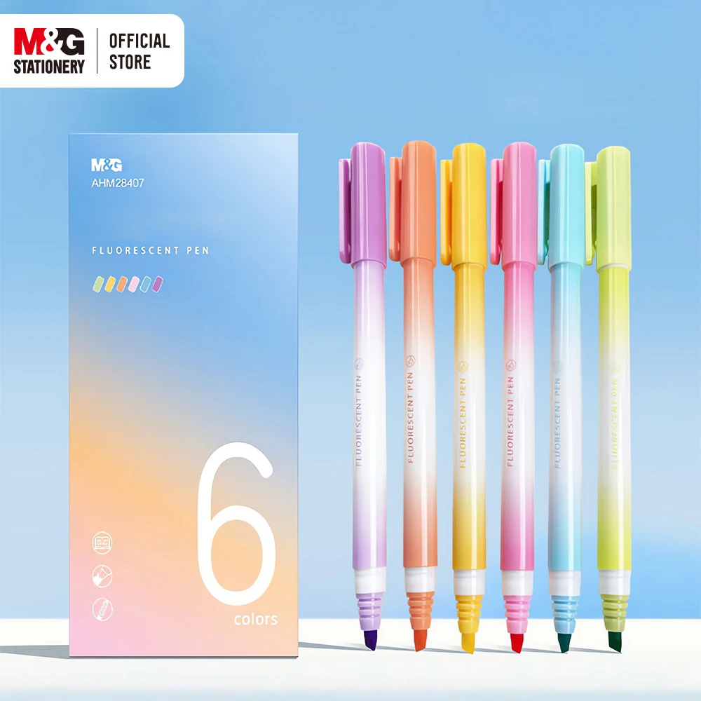

M&G 6 Colors Highlighter Straight Liquid Key Marker Office Water-based Marker Handbook Handwriting 6pcs/box Student Writing
