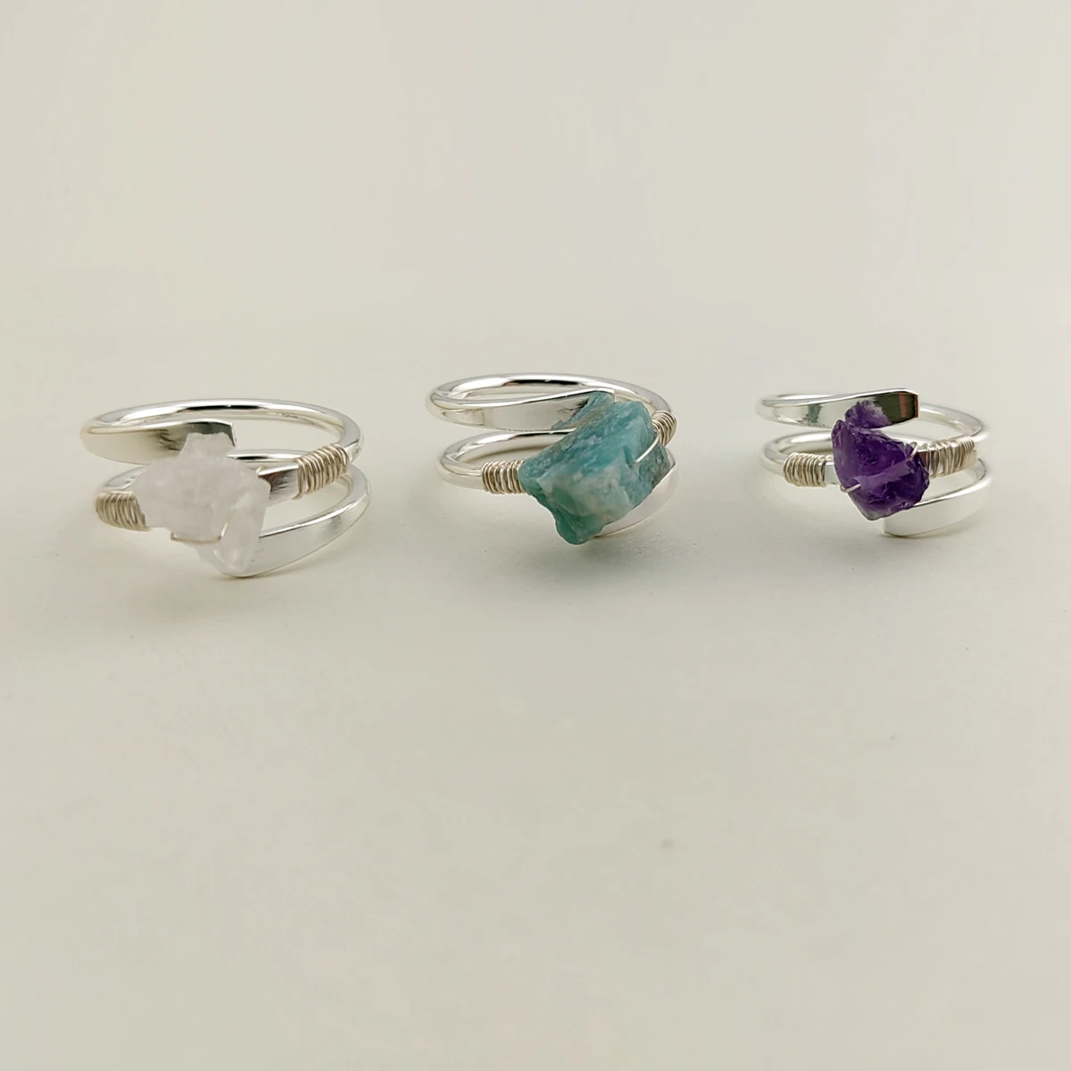 Bohemian Handmade 3 Pcs Natural Raw Stone Rings Set For Women