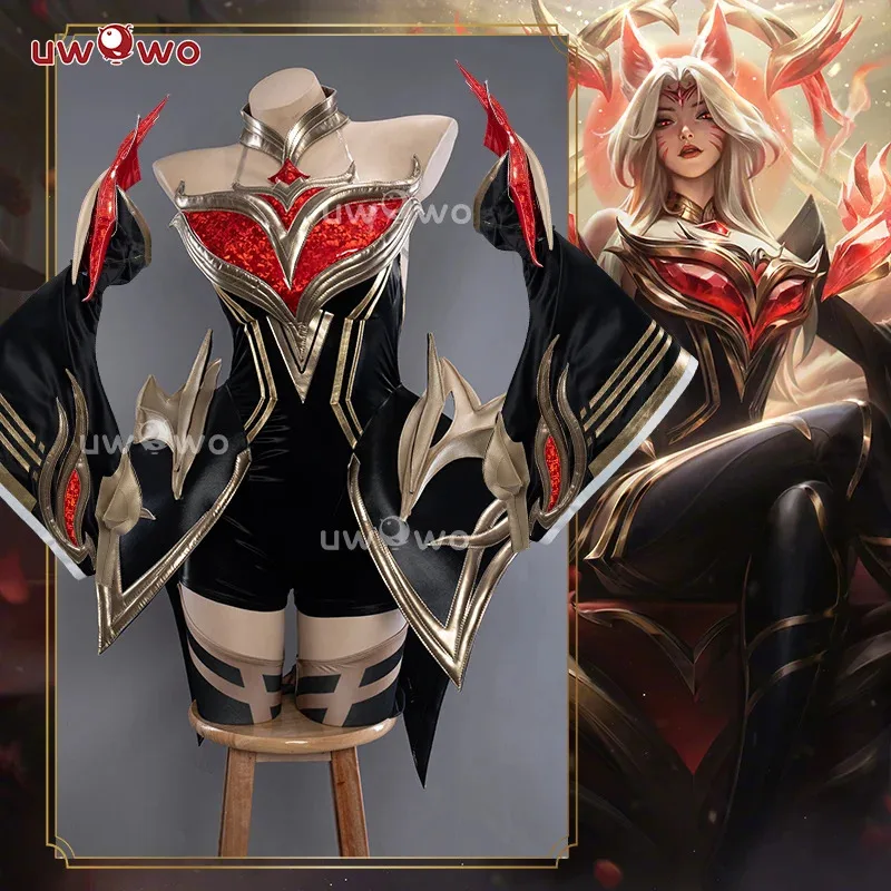 الدفعة الأخيرة UWOWO Ahri كوسبلاي جامعة الأساطير/LOL: أزياء أسطورة أهري التأثيرية الخالدة مع ذيل وغطاء للهالوين كوس