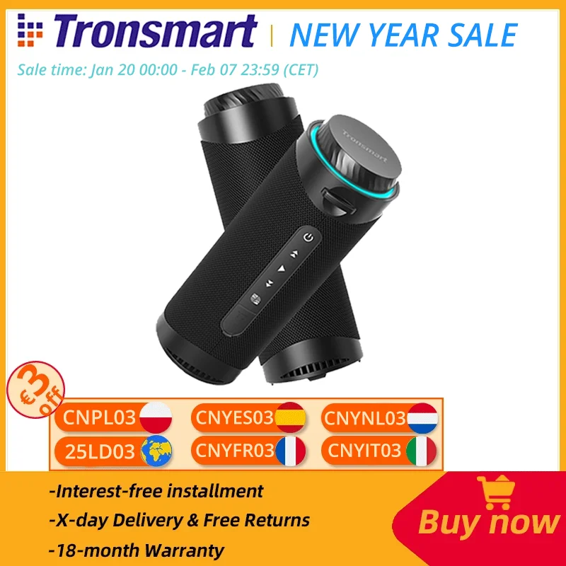 Tronsmart T7 Portable Speaker Bluetooth Speaker with Balanced Bass, IPX7 Waterproof,  LED Modes, for Outdoor