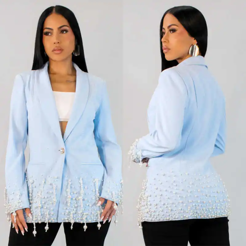 Fashionable Women Suits 1 Pieces Blazer One Button Pearls Crystal Tassel Lady Formal Cocktail Prom Banquet Party Customized