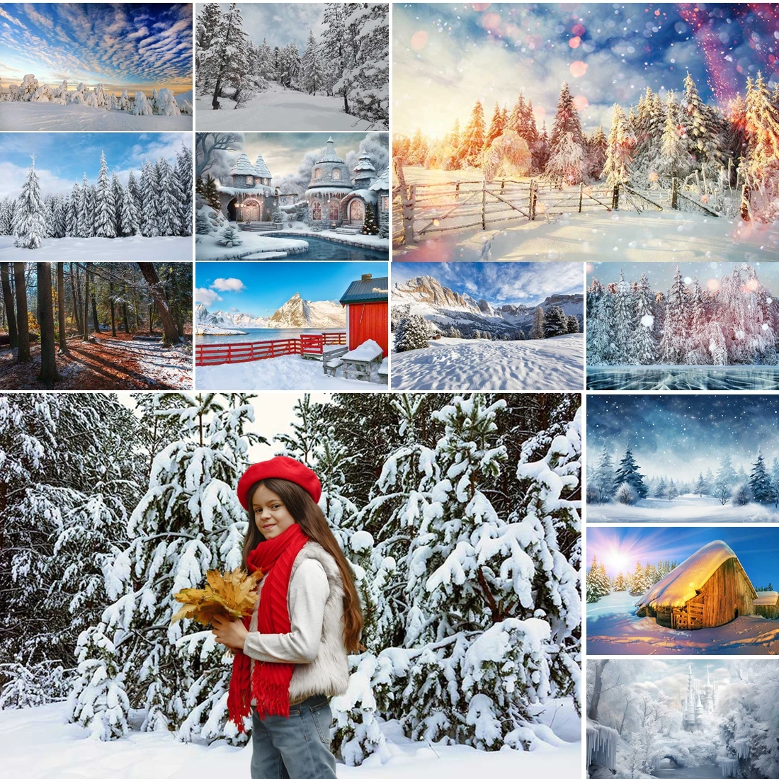 

MOON.QG Winter Villages Town Castle Background Backdrop Child Studio Decoration Photobooth Party Photography Accessories Booth