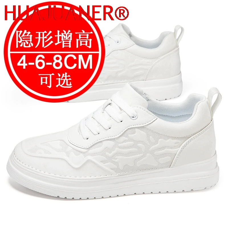 Elevator Shoes for Men 8cm Invisible Height Increase White Sneakers Mens Elevator Invisible Elevate Taller Lift Leather Shoes