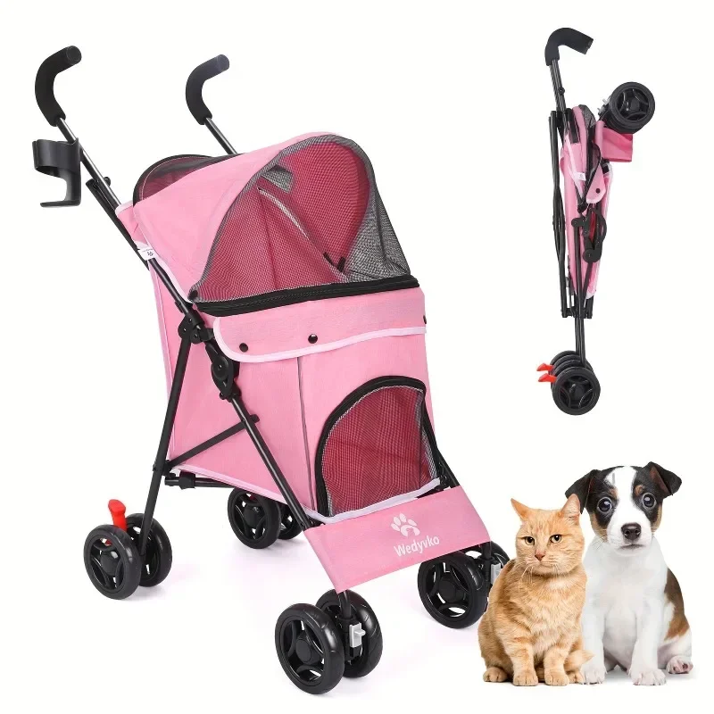 Strollers for Medium Dogs,Folding Puppy Stroller for Small Dogs,4 Wheel with Cup Holder Dog Carts with 360 Rotating Front Wheel