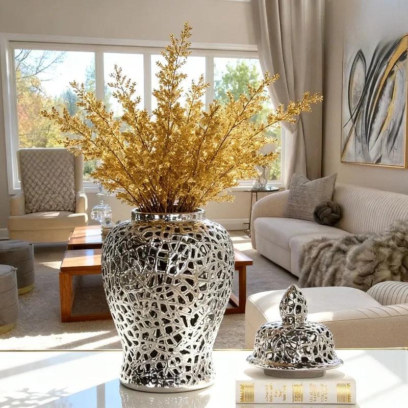 Modern Vase Ceramic Hollow Vases Aesthetic Living Room Flower Bottle Elegant Luxury Decorative Flowers Bottles Table Decoration