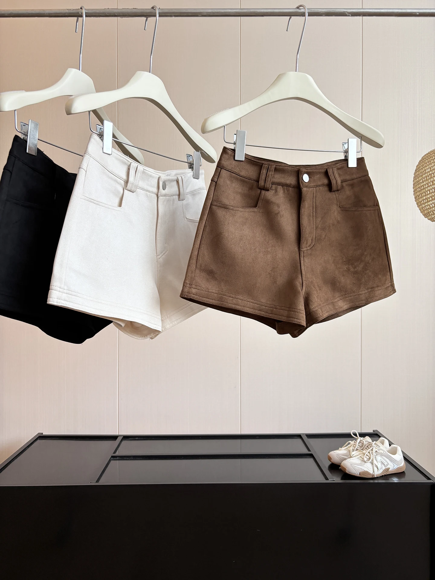 DIYI London Story Suede Shorts Women's Autumn Winter Brown A-Line Casual Pants High Waist Wide Leg Commute Style Polyester Fiber
