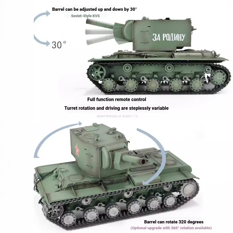 Henglong Remote Control Tank 3949 KV 2 Heavy Tank Large Military Model Metal Track Shootable Stepless Speed Rotating Turret