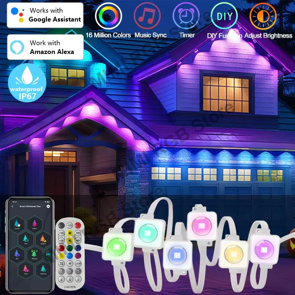 45M 90LED RGBIC Eaves Lights Bluetooth Permanent Outdoor Lighting Lights Music Sync Timer IP67 Waterproof Halloween Home Decor