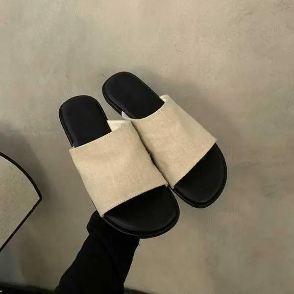 Low Shoes Ladies' Slippers Slipers Women Flat Summer 2024 Rome Hoof Heels PU Slides Rubber Fabric Low Slippers Women Summer Shoe