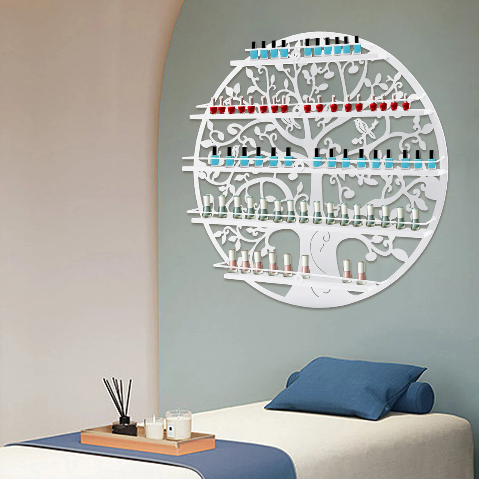 Weißes 5-Stufiges Nagellack-Displayregal Aus Edelstahl، Aufnimmt Bis 60 Nagellackflaschen، Wandmonierto + Offenes Design