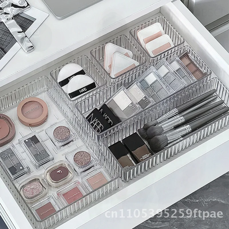 Luxury Acrylic under Table Drawer Storage Box with Built-in Compartment Light Transparent Desktop Finishing Square Cosmetic