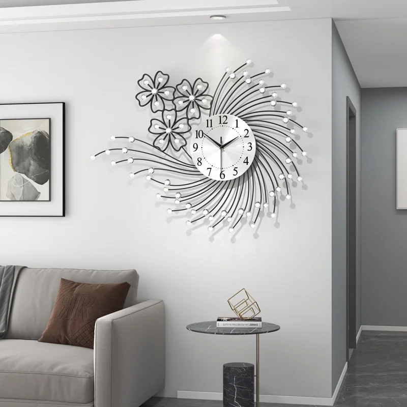 Luxury wall clock living room high-end feel no punching simple decoration silent clock creative iron clock hanging on the wall