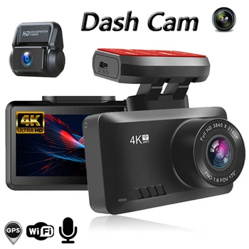 Dash camera Dual Lens 4K Recording Camera Car DVR Built-in GPS WiFi Night Vision Video Recorder Support 24H Parking Car Accessories