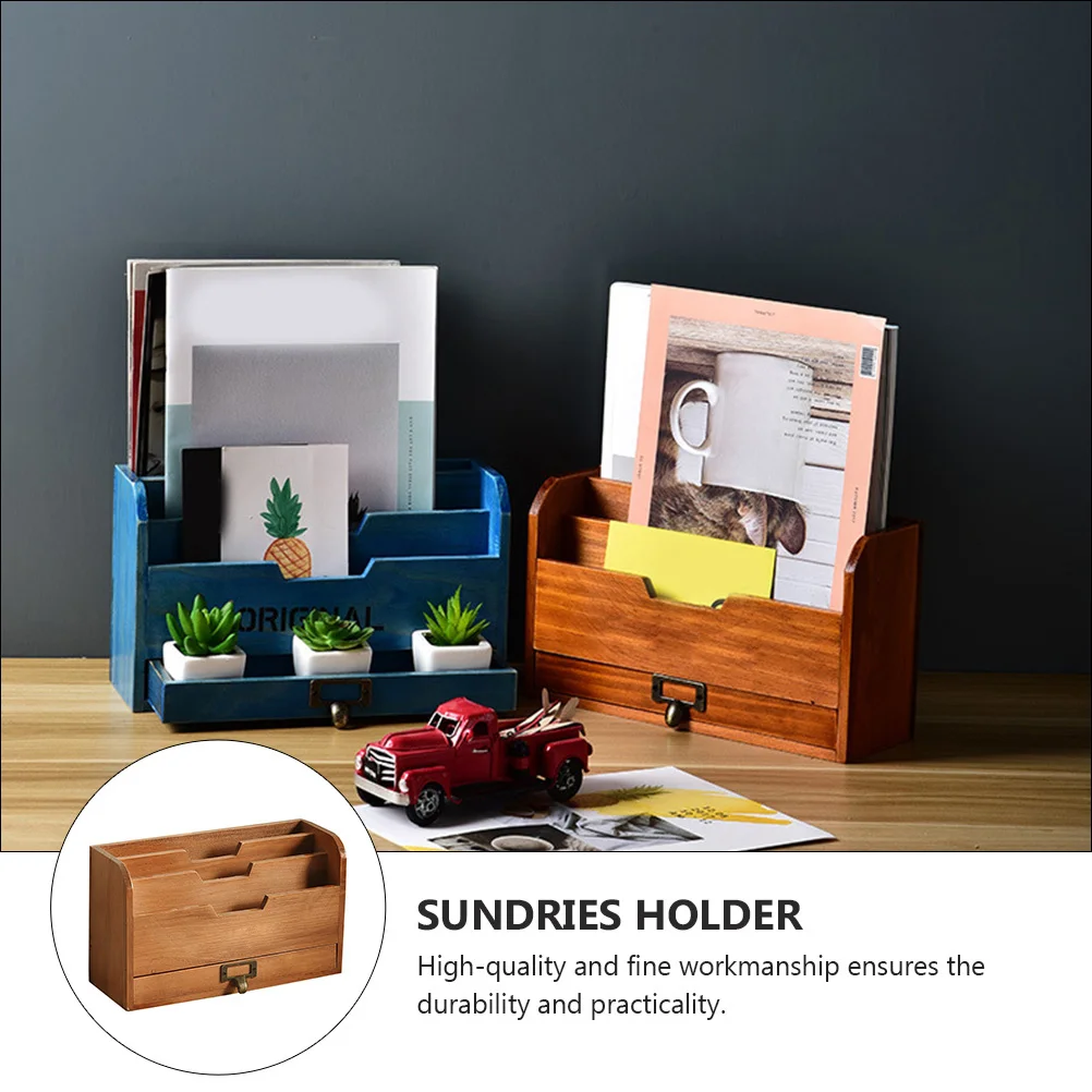 1pc Wooden Storage Rack Chocolate Desktop Organizing Stand Bookshelf Home Office Dorm Decorative Document Holder Sundries