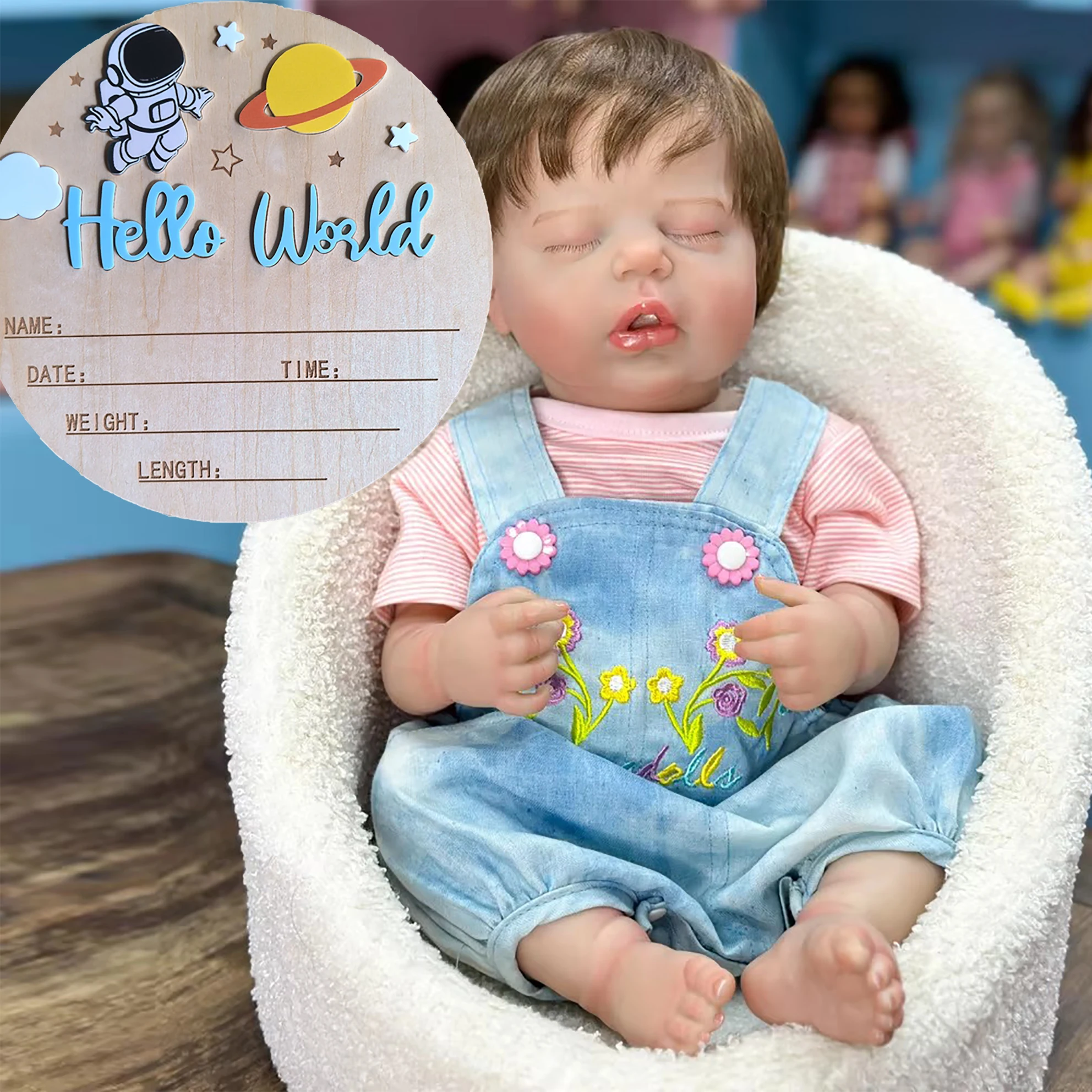 

20-дюймовая кукла реборн, мягкая и мягкая, имитирующая ребенка, может сидеть и лежать, можно купать в воде, поцелуться. Виниловая кукла W-2170