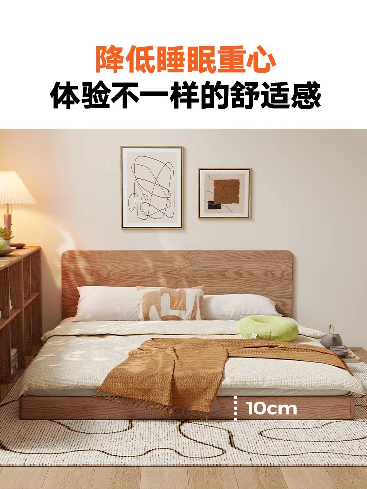 Japanese-style floor bed, solid wood directly on the ground, loft bed, thin bedside space-saving log tatami